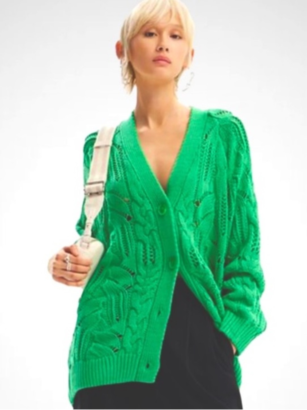 J.Crew Cable Knit Wool Cardigan Sweater in Green NWT & Shopping Bag